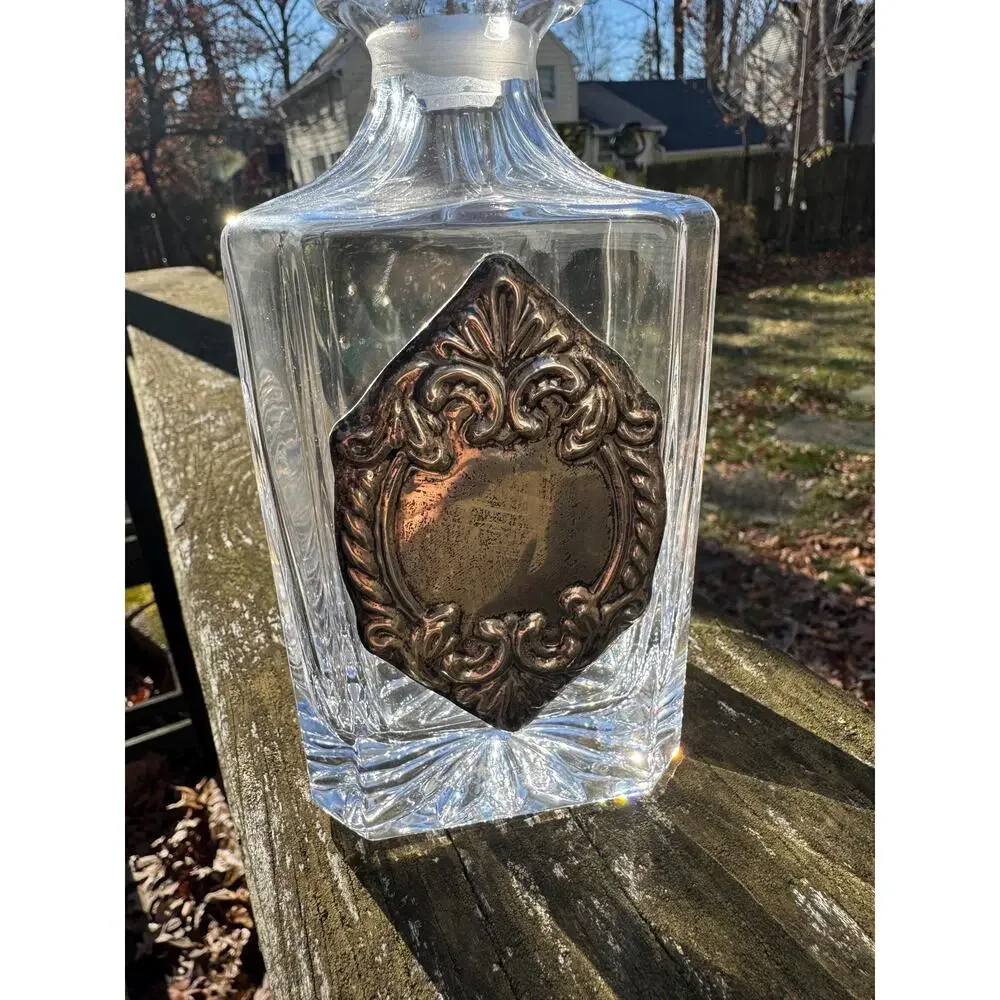 Antique Crystal Decanter with Sterling Silver Ornate Accent Vintage Estate